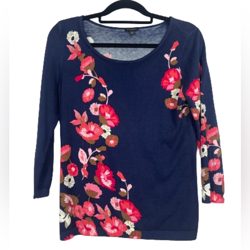 Talbots women M floral/navy blue sweater